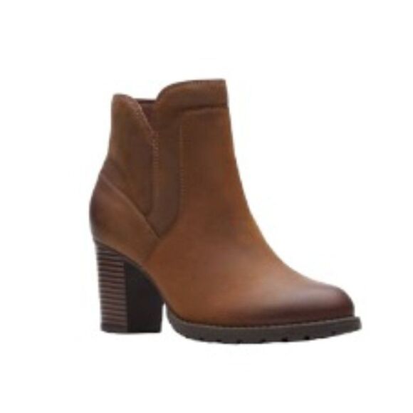 Clarks Collection Verona Step Dark Tan Leather 7.5M NWT - Picture 1 of 2